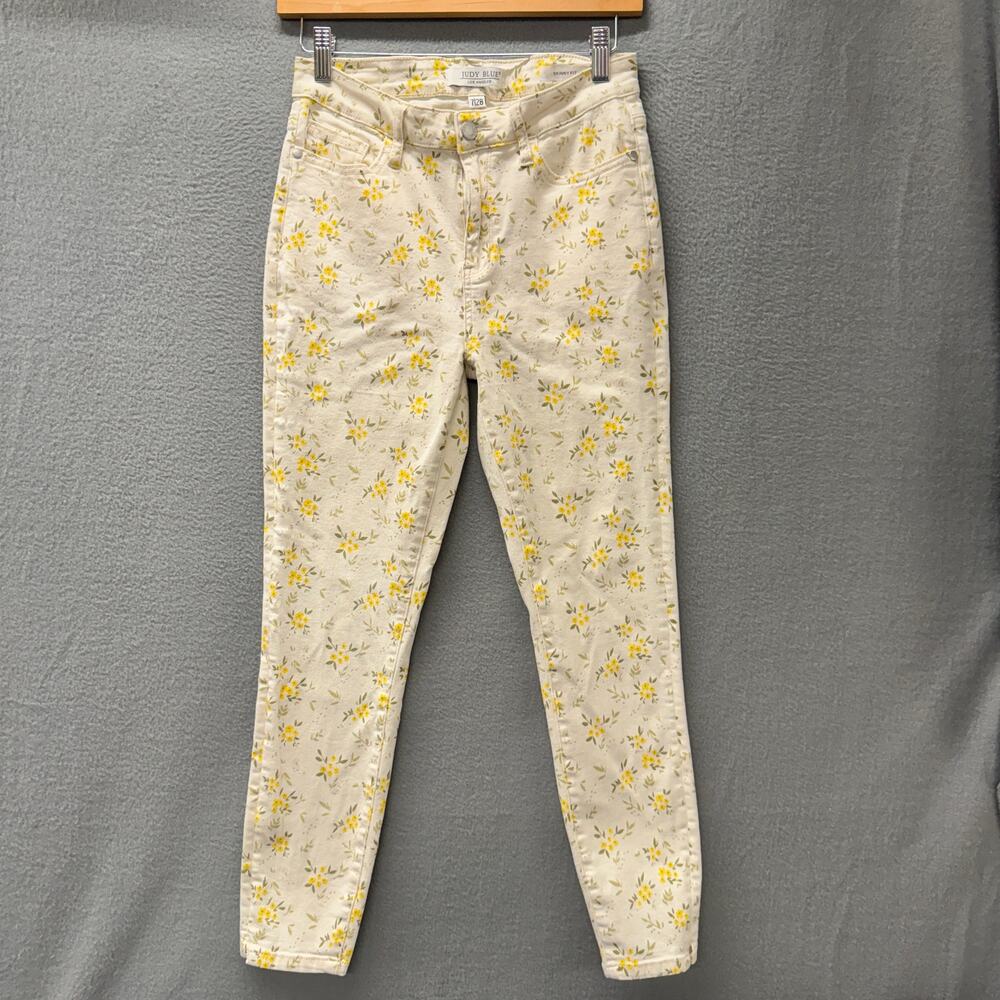Judy Blue Jeans Womens 7 / 28 Skinny Fit Denim Golden Meadow Floral 26" Inseam - Picture 3 of 12
